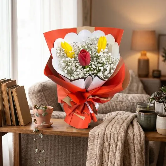 Ramo de 3 tulipanes con papel coreano 